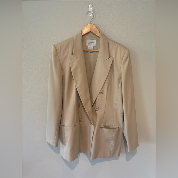VINTAGE 90s Jacqueline Ferrar Oversized Neutral Tan Women’s Blazer Misses Sz 16 - Picture 1 of 9